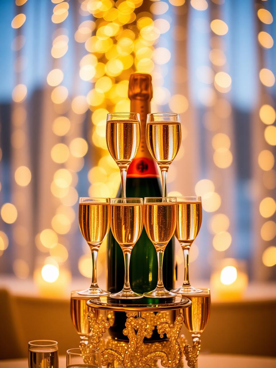 Champagne tower at luxury celebration